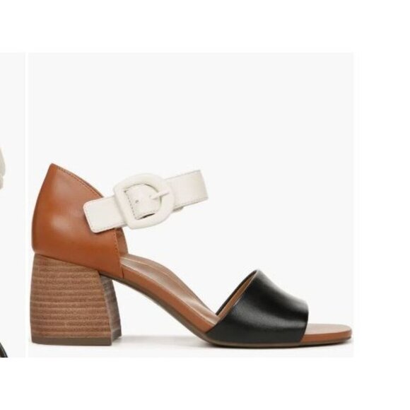 Vionic Womens Black Tan Leather Chardonnay Block Heel Sandals Sz 9 M New - Picture 9 of 11